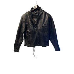 Mega Force Thinsulate heavy distressed leather motorcycle jacket Sz Med Vintage
